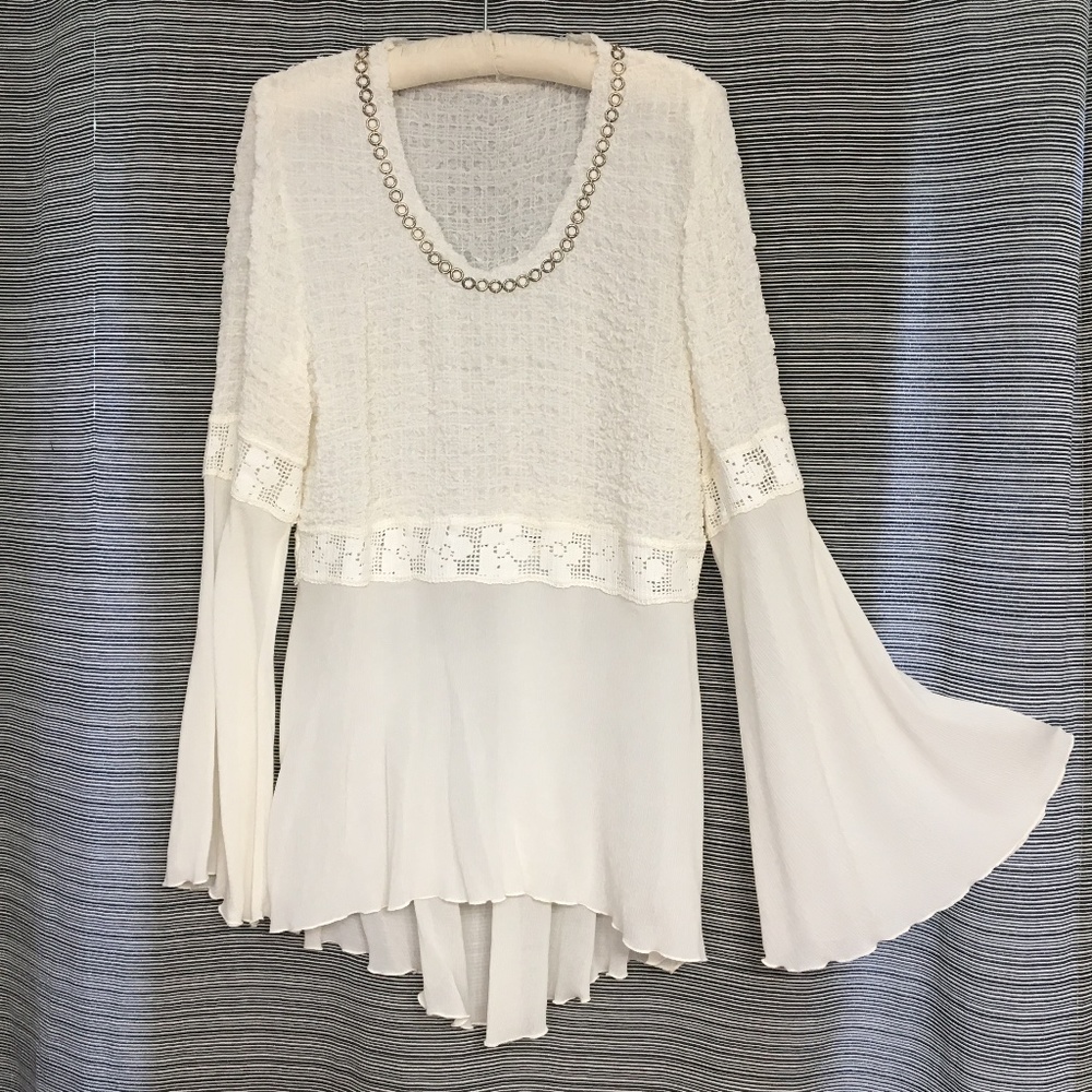 Fletcher Artworks, LLC Cream Long Sleeve Silk Bubble Tunic in Medium